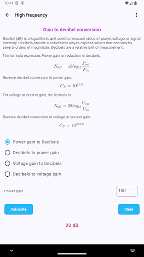 Electronic circuits calculator screenshot 23