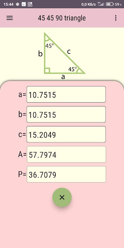45 45 90 Triangle Calculator Screen 3