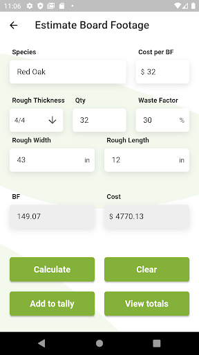 HLM Board Foot Calculator Screen 3