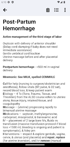 Android application Obstetric Emergency Mnemonics screenshort