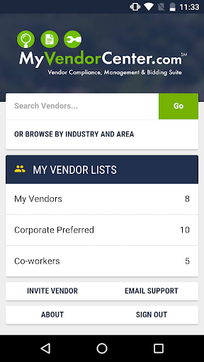 MyVendorCenter Screen 2