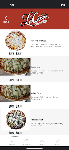 Screenshot of LaCoco’s Pizza