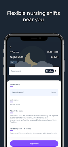Android application Karo: care shifts screenshort