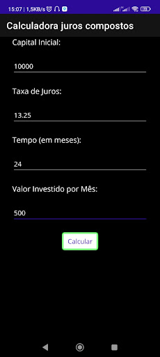 Android application Calculadora juros compostos screenshort