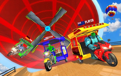 Superhero Tuk Tuk Rickshaw: Stunt Driving Games Apk app for Android 1