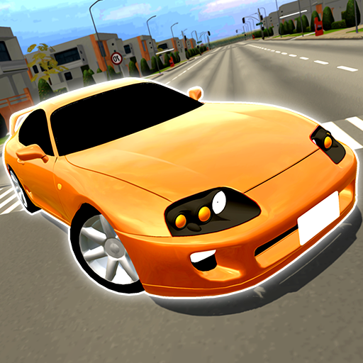 Logo car driving simulator in city