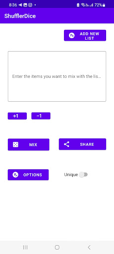 Android application ShufflerDice: Fun,Shared,Fast screenshort