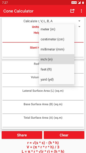 Cone Calculator Screen 3