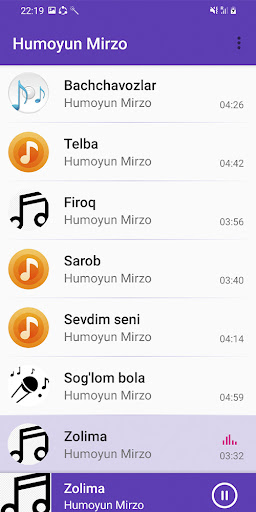 Android application Ҳумоюн Мирзо қӯшиқлари screenshort