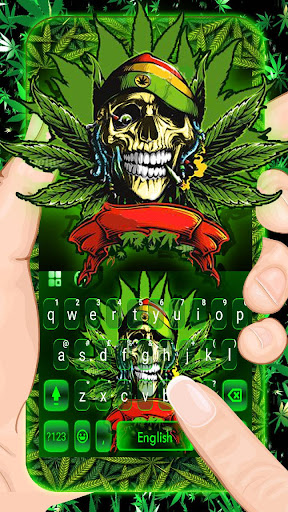 Android application Neon Green Weed Skull Keyboard screenshort