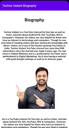 Android application Techno Vedant Biography screenshort