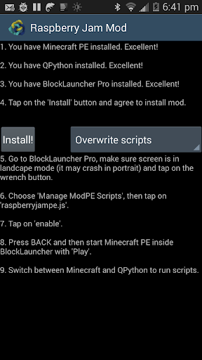 Android application Raspberry Jam Mod screenshort
