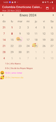 Android application Colombia Emoticono Calendario screenshort
