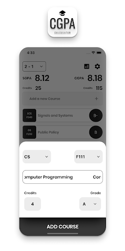 CGPA Calculator Screen 3