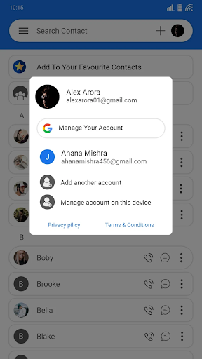 Screenshot of Contacts app for Android