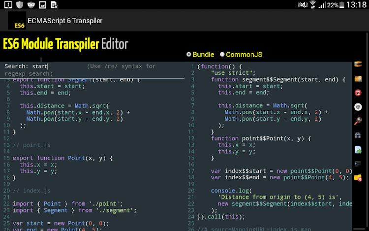 ECMAScript 6 transpiler Editor - 1.1.4 - (Android)