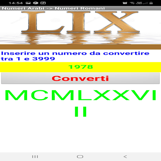 Roman numeral converter Screen 2