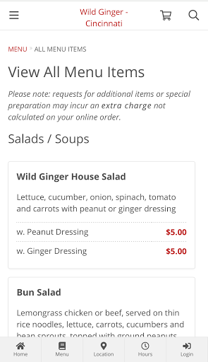 Wild Ginger - Cincinnati Order Screen 2