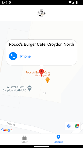Android application Rocco's Burger Cafe screenshort