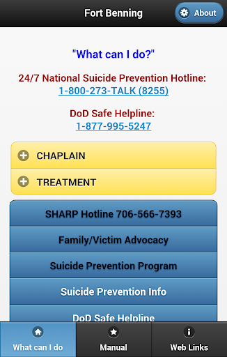 Android application WeCare, Fort Benning screenshort