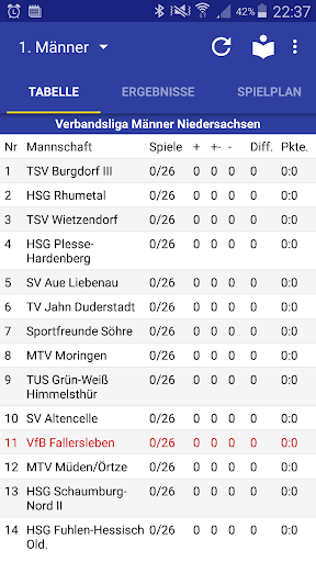 Android application VfB Fallersleben Handball screenshort