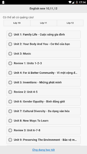 Android application Học tốt tiếng anh lớp 10, 11, screenshort