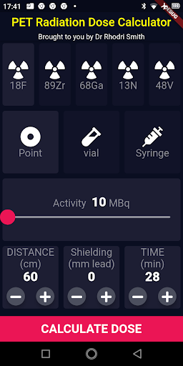 Android application PET Radiation Dose Calculator screenshort