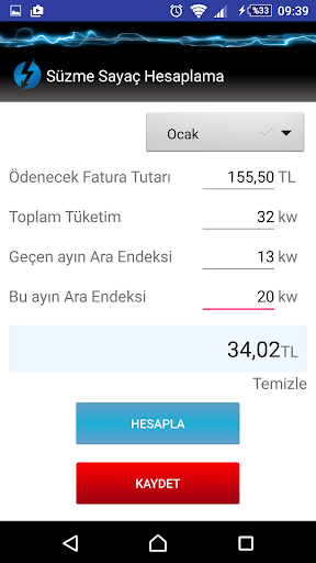 Süzme Sayaç Hesaplama Screen 2