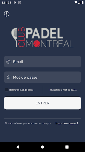 Android application Club Padel Montreal screenshort