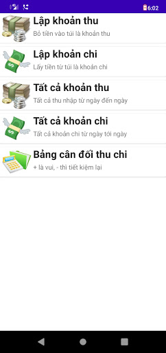 Android application V1ThuChi screenshort