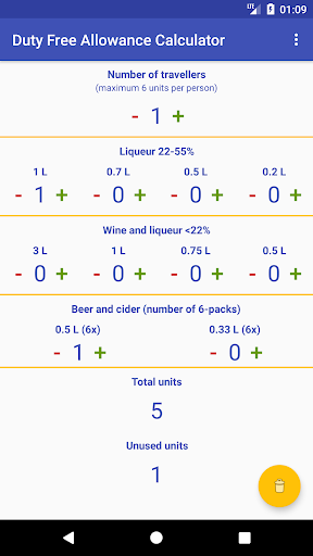 Android application Iceland Alcohol Allowance Calc screenshort