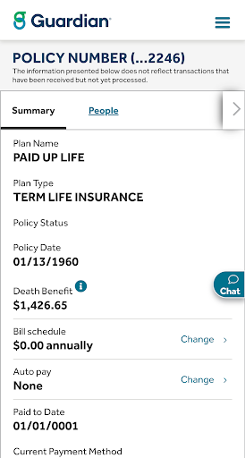 GUARDIAN® Accounts & Policies Screen 2