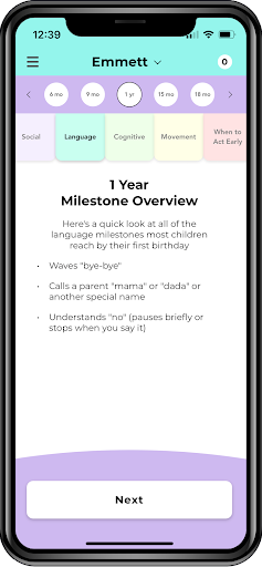 Screenshot of CDC Milestone Tracker