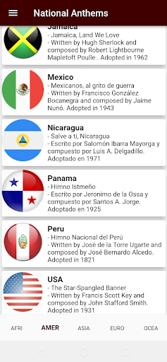 National anthems countries Screen 2