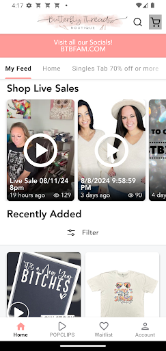 Screenshot of Butterfly Threads Boutique