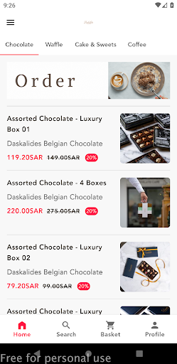 Android application Daskalides Chocolatier screenshort