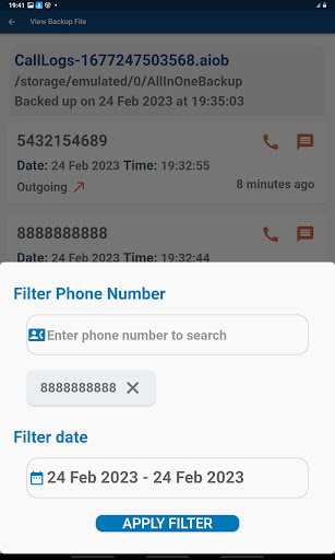 Screenshot of Call Logs Backup