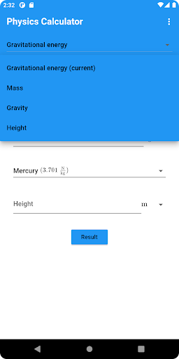 Android application Physics Calculator screenshort