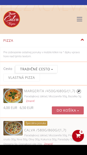 Android application Pizza Calva screenshort