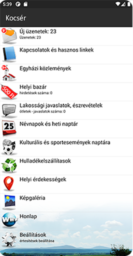 Android application Kocsér screenshort