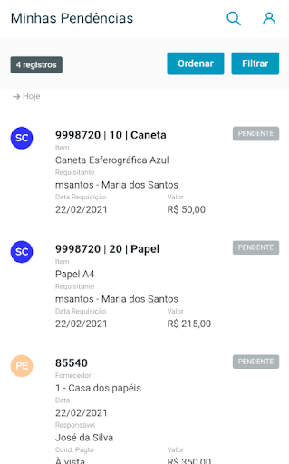 Minhas Pendências de Aprovação Screen 2