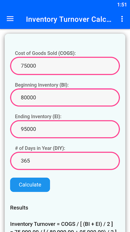 Inventory Turnover Calculator - 3 - (Android)