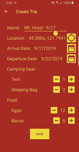 Android application Camping Trip Planner screenshort