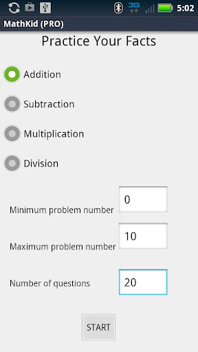 Android application Math Facts Practice (PRO) screenshort