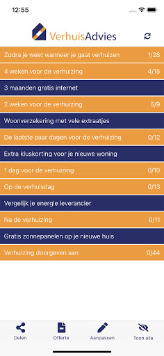 Android application VerhuisAdviesApp met checklist screenshort