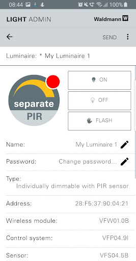 Waldmann LIGHT ADMIN Screen 2
