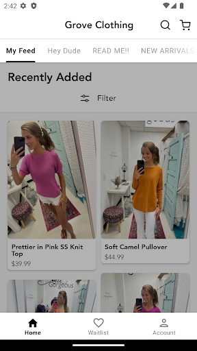 Android application Grove Clothing screenshort