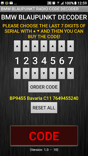 BMW Blaupunkt Radio Code Calcu Screen 3