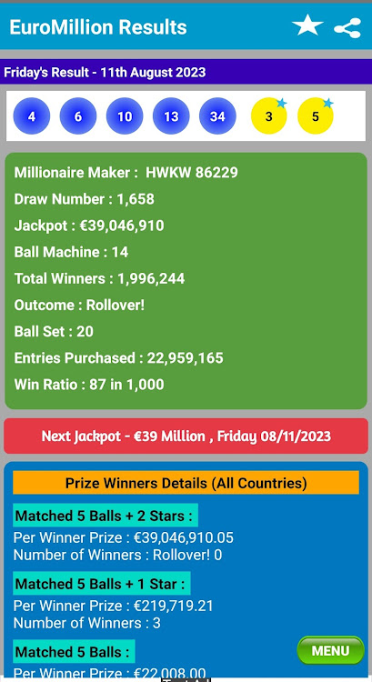 EuroMillion Results - 2.5 - (Android)