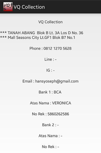 Android application VQ Collection Tanah Abang screenshort